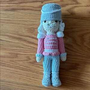 Crocheted Nutcracker Doll in Pink and Gray